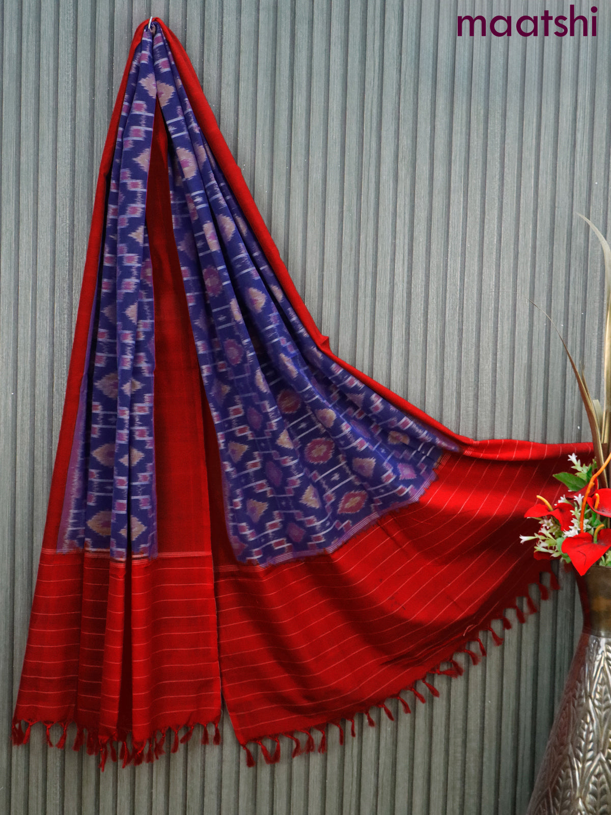 Ikat cotton dupatta blue and red with allover ikat weaves