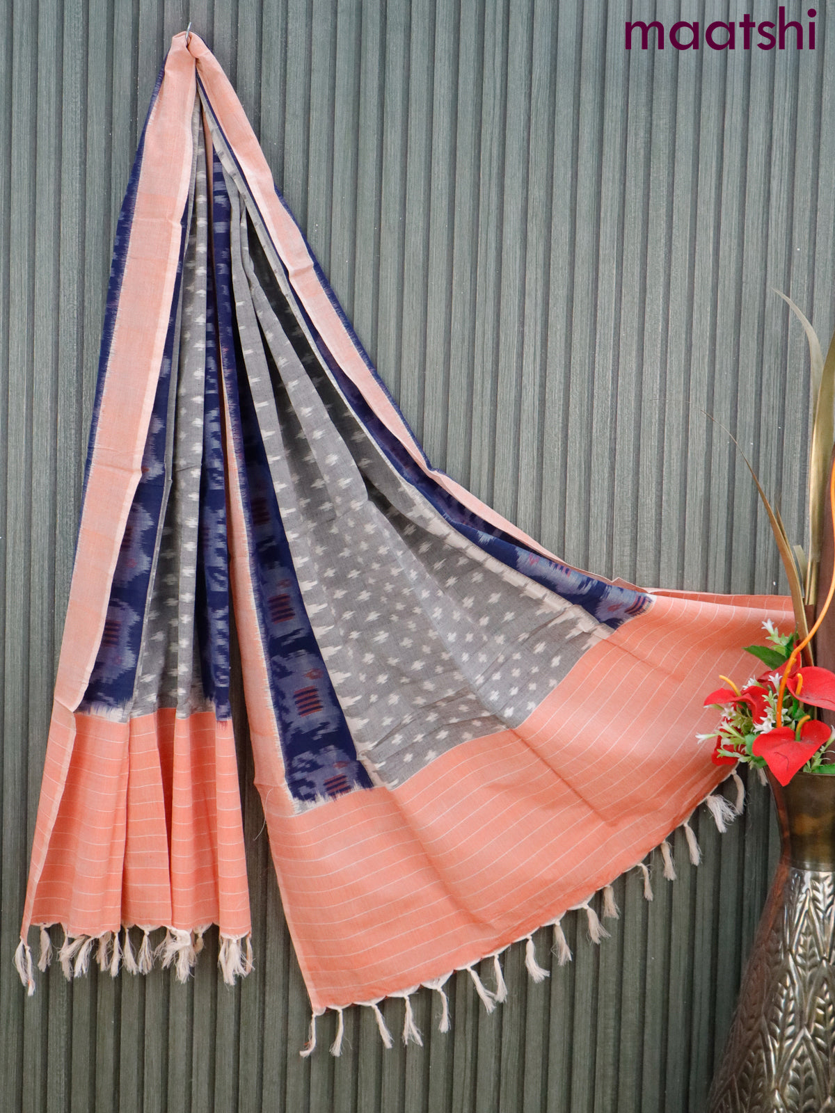 Ikat cotton dupatta blue and peach shade with allover ikat weaves