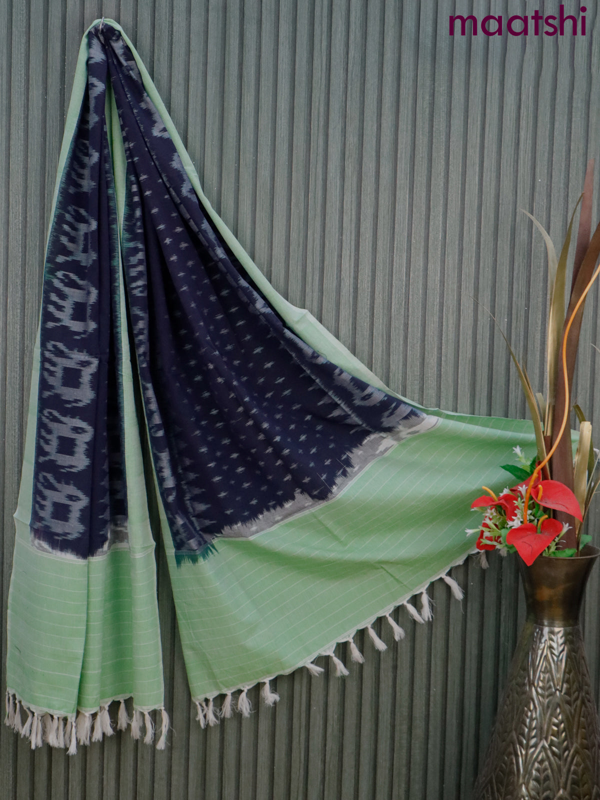 Ikat cotton dupatta blue and pastel green with allover ikat weaves