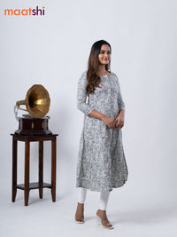 Rayon A -line kurti grey with allover prints and without pant