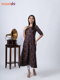 Rayon A -line kurti black with allover prints and without pant