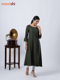 Rayon A-line kurti sap green and with beaded embroidery work neck pattern and without pant