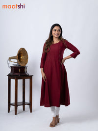 Rayon A-line kurti maroon and with beaded embroidery work neck pattern and without pant