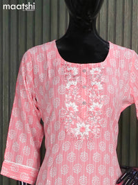 Cotton readymade kurti light pink and with butta prints & embroidery work neck pattern and without pant