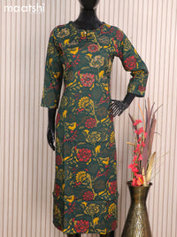 Cotton readymade kurti dark green and with allover prints and without pant