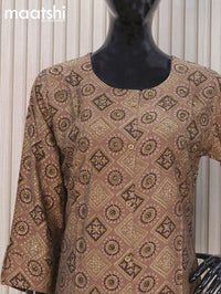 Modal readymade kurti brown with allover ajrakh prints & beaded work neck pattern and without pant