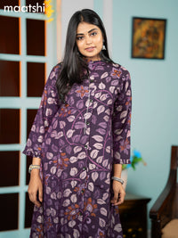 Modal readymade A-line kurti deep purple with allover kalamkari prints without pant