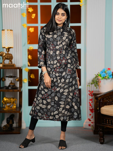 Modal readymade A-line kurti black with allover kalamkari prints without pant