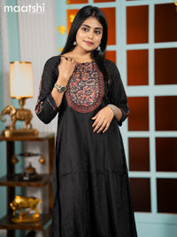 Muslin readymade umbrella kurti black with embroidery work neck pattern and straight cut pant