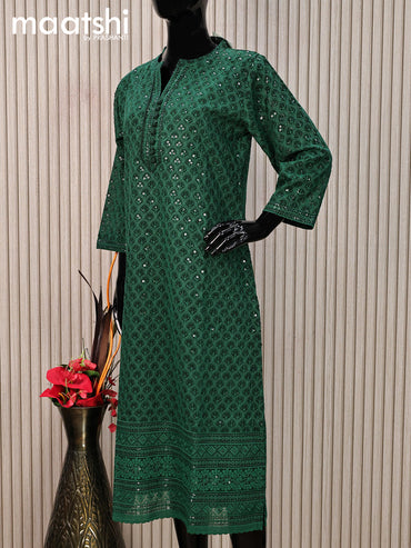 Semi georgette readymade kurti dark green with allover chikankari work without pant