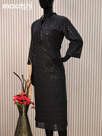 Semi georgette readymade kurti black with allover chikankari work without pant