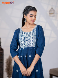 Rayon readymade umbrella kurti navy blue with embroidery work neck pattern without pant