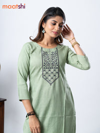 Rayon kurti pastel green with embroidery work neck pattern without pant