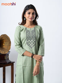 Rayon kurti pastel green with embroidery work neck pattern without pant