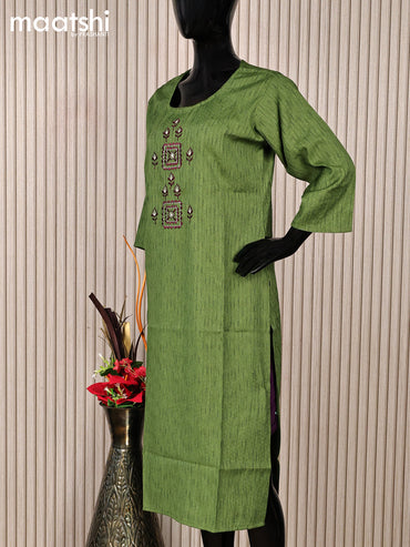 Rayon readymade kurti green with embroidery work neck pattern without pant