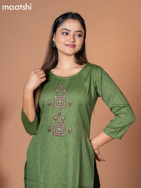 Rayon kurti green with embroidery work neck pattern without pant