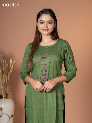 Rayon kurti green with embroidery work neck pattern without pant