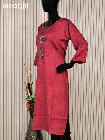 Rayon readymade kurti maroon with embroidery work neck pattern without pant