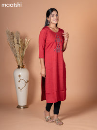 Rayon kurti maroon with embroidery work neck pattern without pant