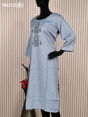 Rayon readymade kurti grey with embroidery work neck pattern without pant