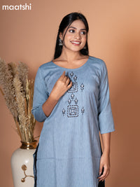 Rayon kurti grey with embroidery work neck pattern without pant