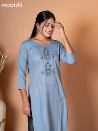 Rayon kurti grey with embroidery work neck pattern without pant