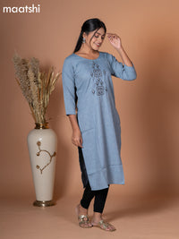 Rayon kurti grey with embroidery work neck pattern without pant