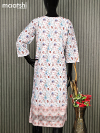 Cotton readymade kurti off white with allover floral prints & embroidery work without pant