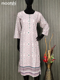 Cotton readymade kurti mild purple and off white with allover batik prints & embroidery work without pant