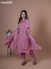 Modal readymade salwar suit mauve pink with allover geometric prints & beaded work neck pattern and straight cut pant & cotton dupatta