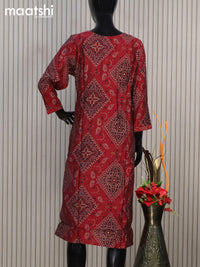 Modal readymade kurti maroon with allover bandhani prints & simple work neck pattern without pant