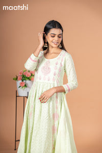 Cotton readymade anarkali kurti mild pista green with allover hakoba work & beaded work neck pattern without pant