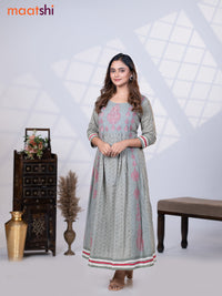 Cotton readymade umbrella kurti grey with allover hakoba work & beaded work neck pattern without pant