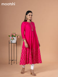 Rayon readymade anarkali kurti pink with golden butta prints & simple neck pattern without pant