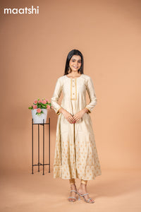 Rayon readymade anarkali kurti cream with golden butta prints & simple neck pattern without pant