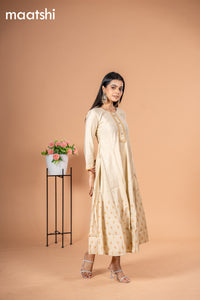 Rayon readymade anarkali kurti cream with golden butta prints & simple neck pattern without pant