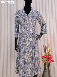 Rayon readymade A-line kurti blue shade with allover prints & collar neck pattern without pant