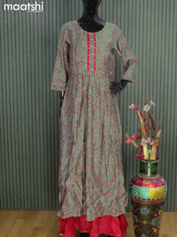 Modal readymade floor length kurti grey and maroon with allover prints & sequin beaded work neck pattern without pant