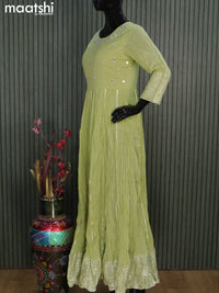 Cotton readymade floor length kurti pista green with mirror work neck pattern without pant