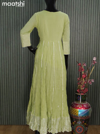 Cotton readymade floor length kurti pista green with mirror work neck pattern without pant