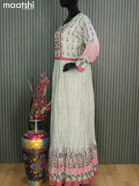 Muslin readymade floor length kurti pastel green with floral prints & sequin embroidery work neck pattern without pant