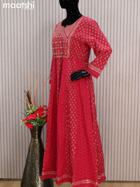 Cotton readymade anarkali kurti red with floral prints hakoba & sequin work without pant