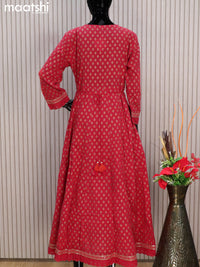 Cotton readymade anarkali kurti red with floral prints hakoba & sequin work without pant