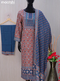 Muslin readymade salwar suits maroon shade and peacock blue with allover prints & sequin mirror work neck pattern and straight cut pant & dupatta