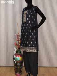 Chanderi readymade salwar suit black with embroidery sequin work & sleeve attached and straight cut pant & chiffon dupatta