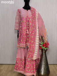 Cotton readymade party wear salwar suits pink with allover prints & sequin work and elephant palazzo pant & dupatta