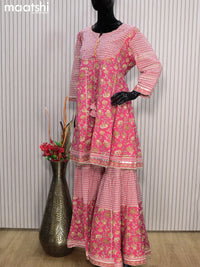 Cotton readymade party wear salwar suits pink with allover prints & sequin work and elephant palazzo pant & dupatta