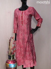 Muslin readymade umbrella kurti beige and maroon with allover prints & gotapatti lace work neck pattern without pant