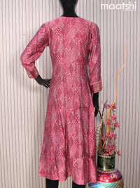 Muslin readymade umbrella kurti beige and maroon with allover prints & gotapatti lace work neck pattern without pant