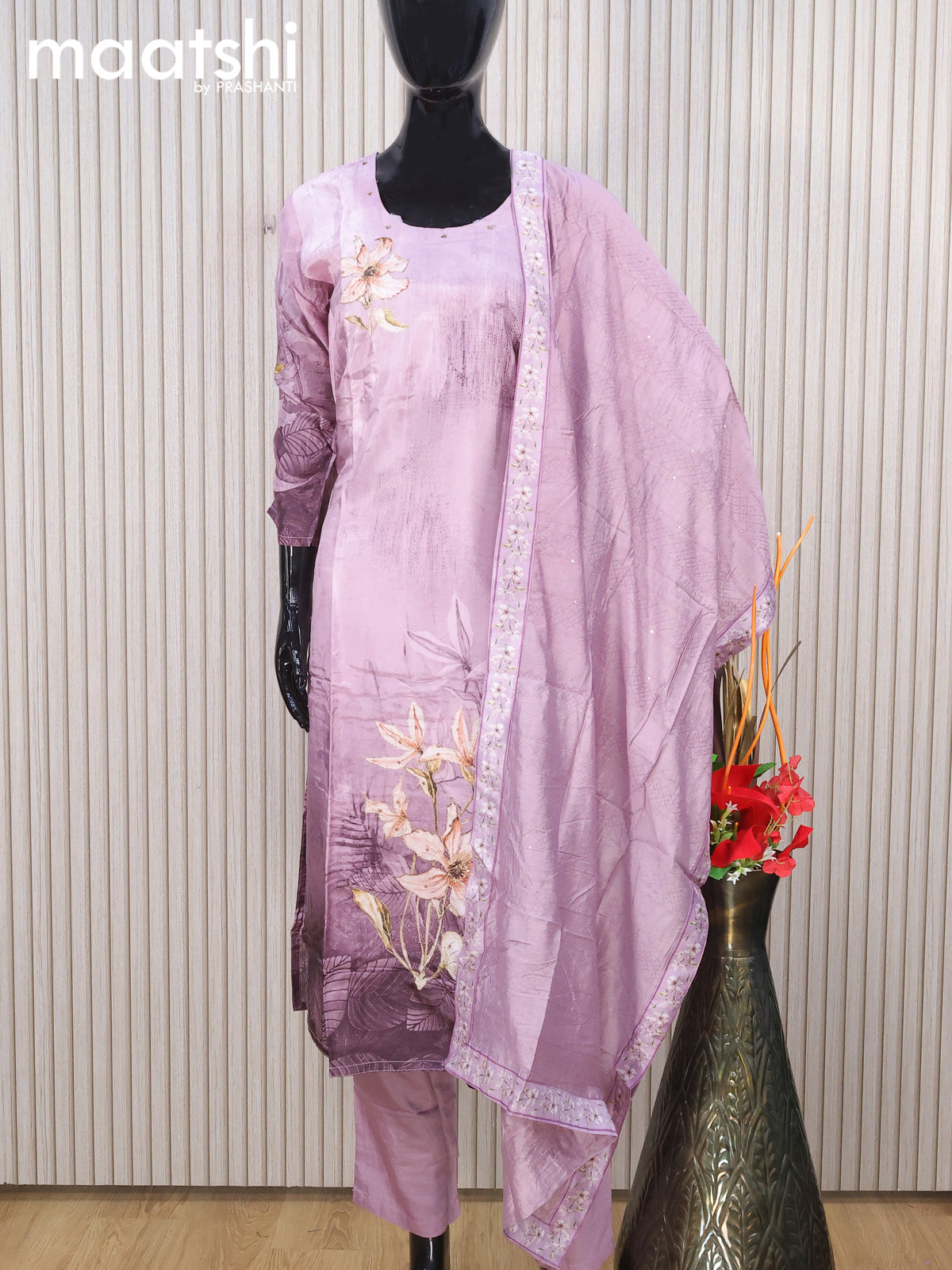 Muslin readymade salwar suits pastel pink with embroidery leaf work buttas and straight cut pant & sequin work dupatta